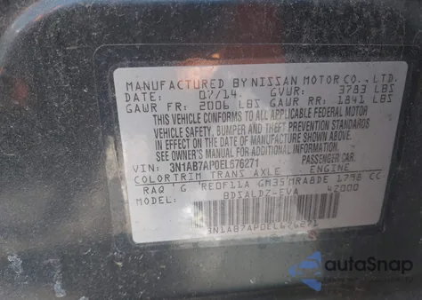 2014 Nissan Sentra Sv z USA, uszkodzony, nr VIN 3N1AB7AP0EL676271